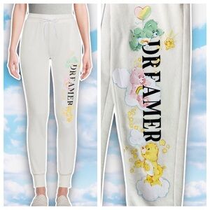 NWOT CARE BEARS Graphic Print Fleece Lines Jogger Sweatpants Kidcore Pastel Cute